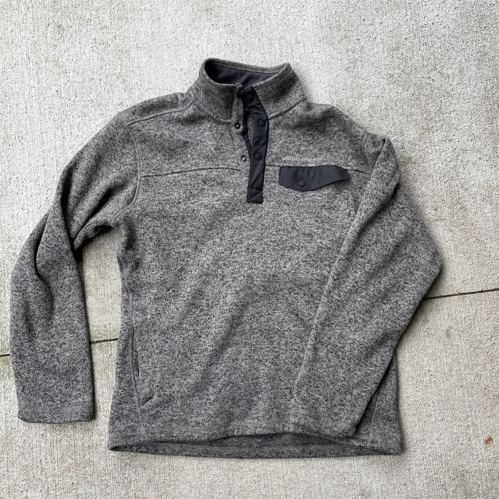 Eddie Bauer Quarter‎ Snap Fleece Pullover Men's Medium Gray Outdoor Sweater